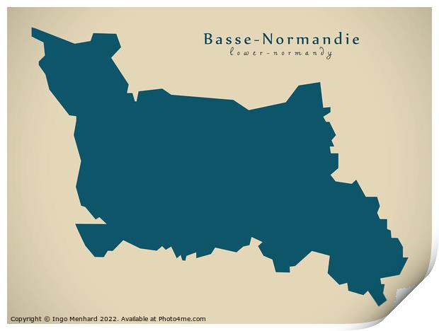 Modern Map - Basse Normandie FR France Print by Ingo Menhard