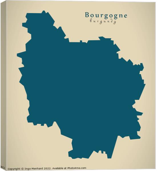 Modern Map - Bourgogne FR France Canvas Print by Ingo Menhard