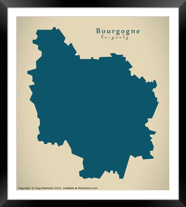 Modern Map - Bourgogne FR France Framed Mounted Print by Ingo Menhard