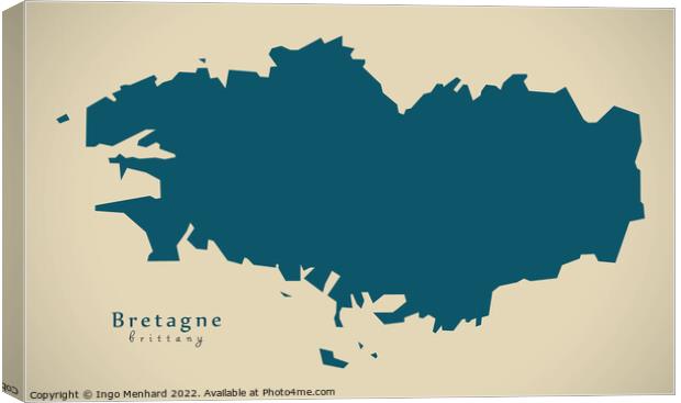 Modern Map - Bretagne FR France Canvas Print by Ingo Menhard