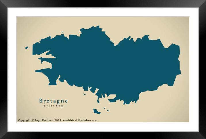 Modern Map - Bretagne FR France Framed Mounted Print by Ingo Menhard
