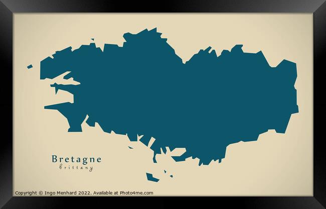 Modern Map - Bretagne FR France Framed Print by Ingo Menhard