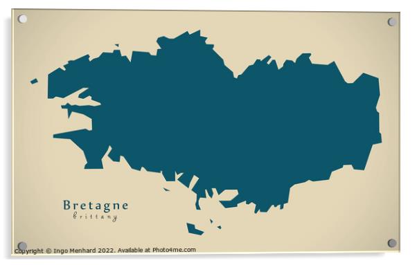 Modern Map - Bretagne FR France Acrylic by Ingo Menhard