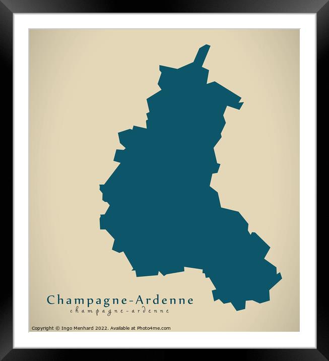 Modern Map - Champagne Ardenne FR France Framed Mounted Print by Ingo Menhard