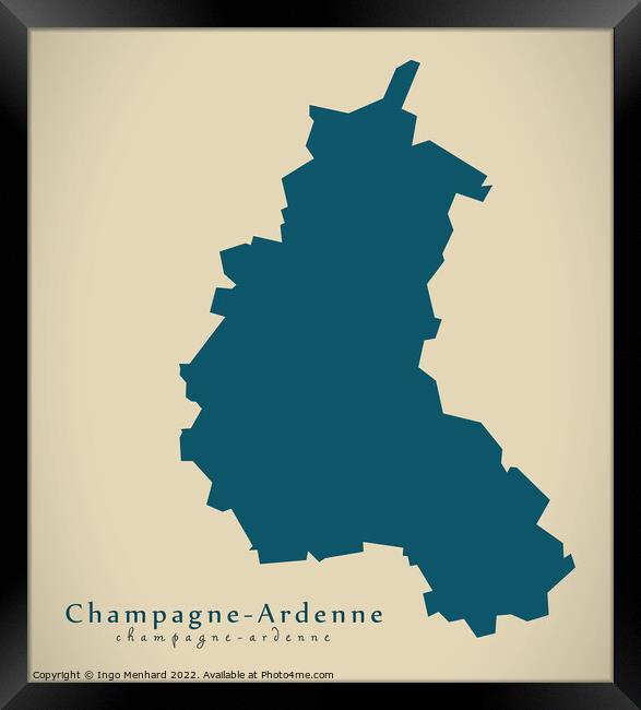 Modern Map - Champagne Ardenne FR France Framed Print by Ingo Menhard