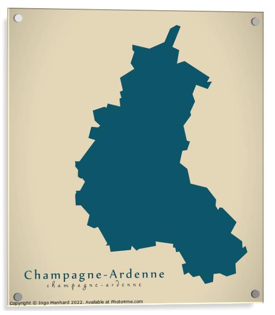 Modern Map - Champagne Ardenne FR France Acrylic by Ingo Menhard