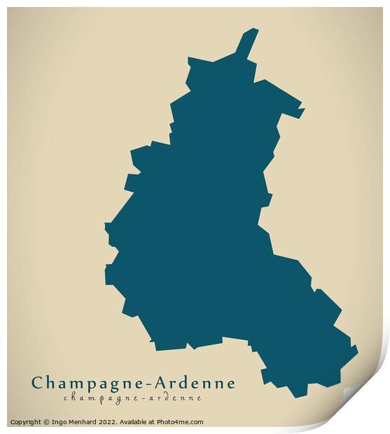 Modern Map - Champagne Ardenne FR France Print by Ingo Menhard