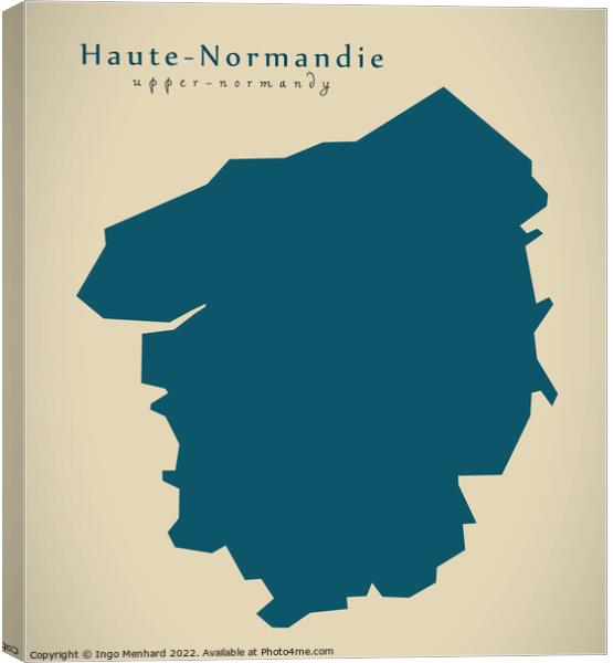 Modern Map - Haute Normandie FR France Canvas Print by Ingo Menhard