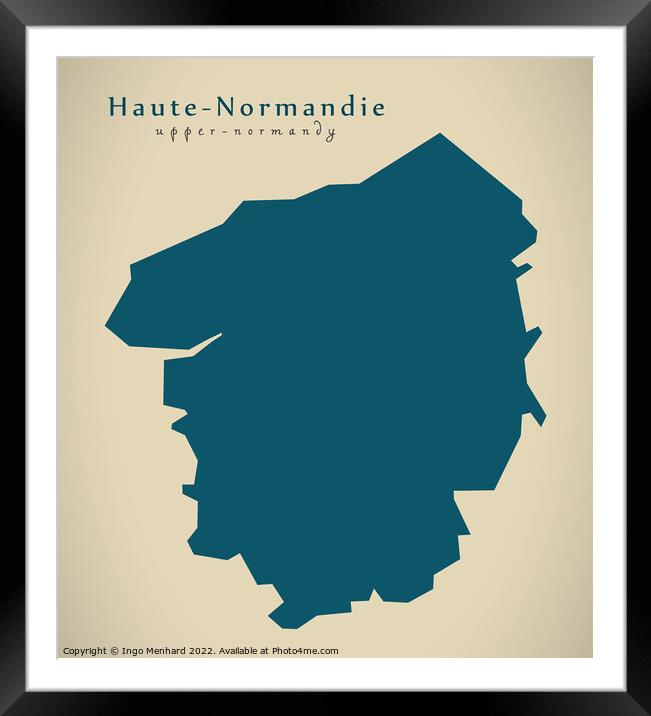 Modern Map - Haute Normandie FR France Framed Mounted Print by Ingo Menhard