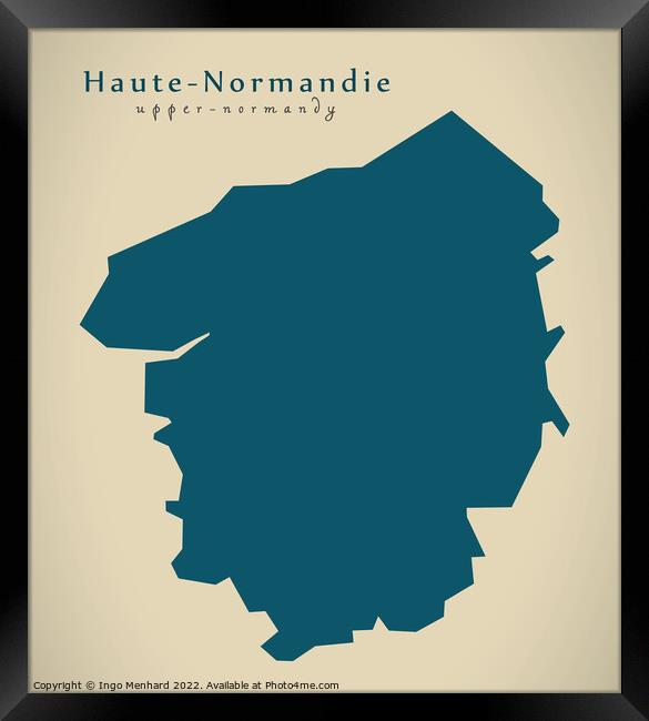 Modern Map - Haute Normandie FR France Framed Print by Ingo Menhard