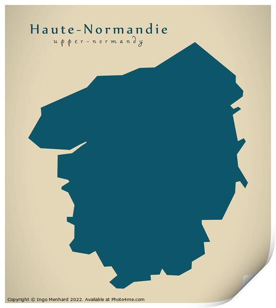 Modern Map - Haute Normandie FR France Print by Ingo Menhard