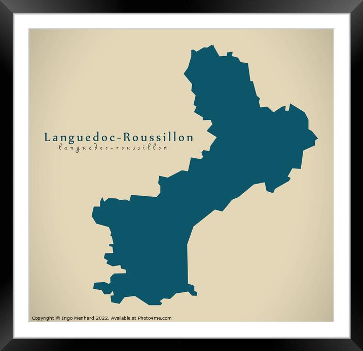 Modern Map - Languedoc Roussillon FR France Framed Mounted Print by Ingo Menhard