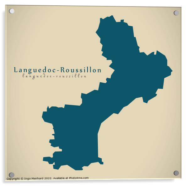 Modern Map - Languedoc Roussillon FR France Acrylic by Ingo Menhard
