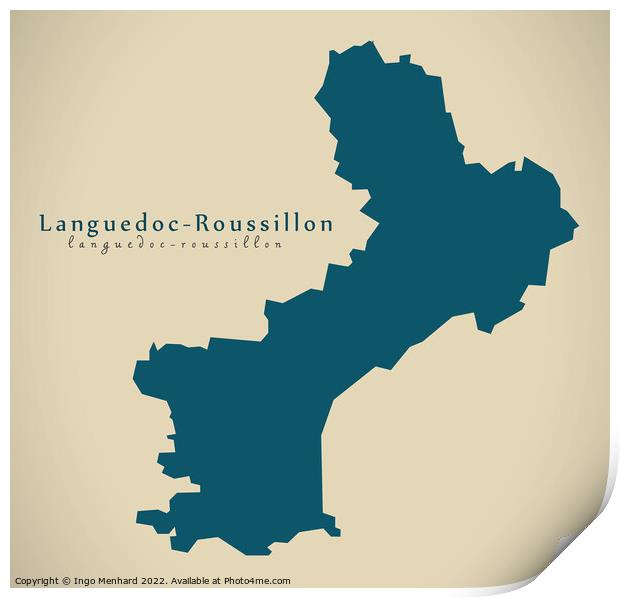 Modern Map - Languedoc Roussillon FR France Print by Ingo Menhard