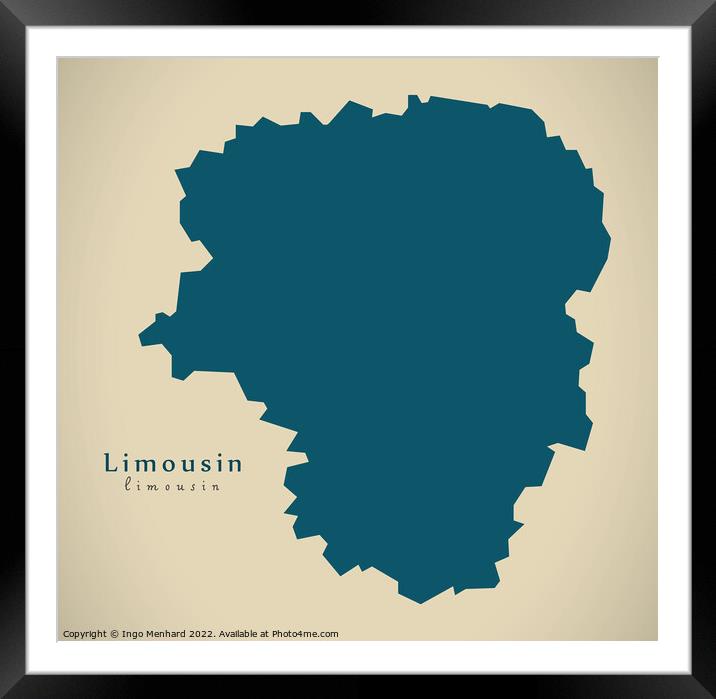 Modern Map - Limousin FR France Framed Mounted Print by Ingo Menhard
