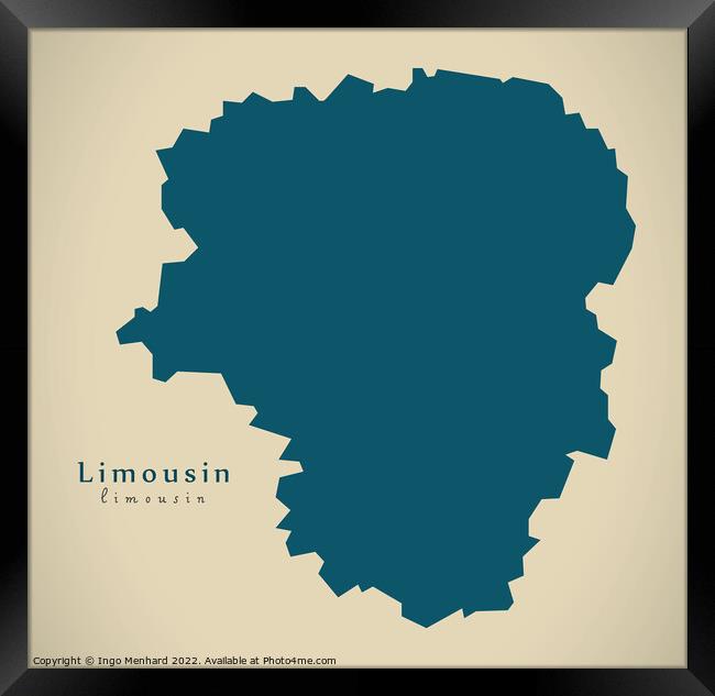 Modern Map - Limousin FR France Framed Print by Ingo Menhard