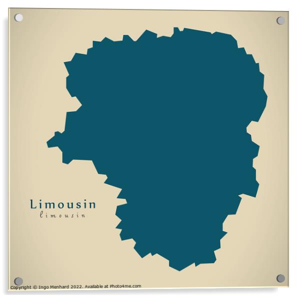 Modern Map - Limousin FR France Acrylic by Ingo Menhard