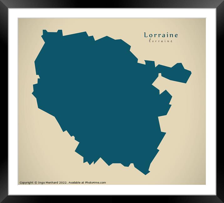 Modern Map - Lorraine FR France Framed Mounted Print by Ingo Menhard