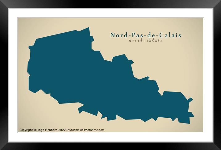 Modern Map - Nord Pas de Calais FR France Framed Mounted Print by Ingo Menhard