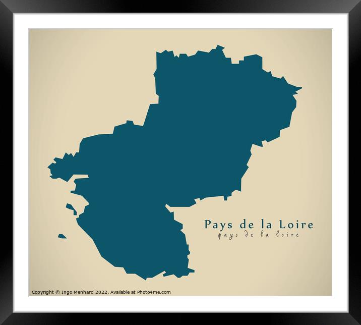 Modern Map - Pays de la Loire FR France Framed Mounted Print by Ingo Menhard