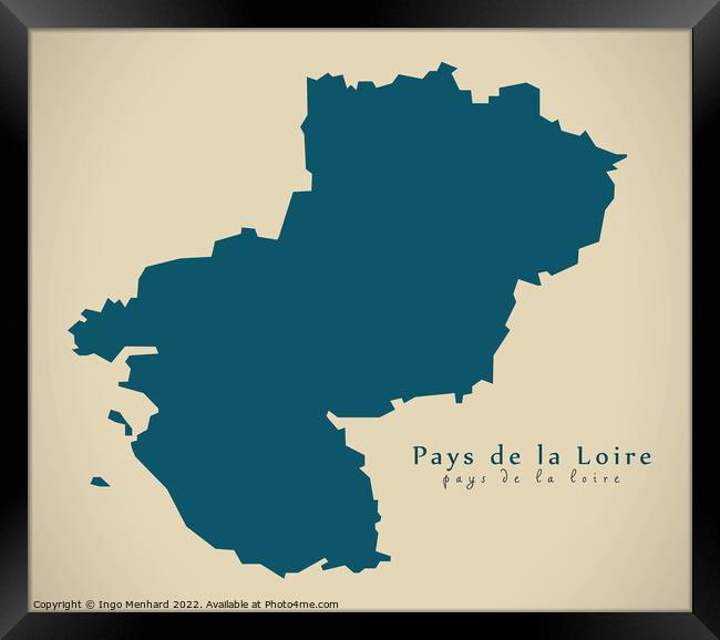 Modern Map - Pays de la Loire FR France Framed Print by Ingo Menhard