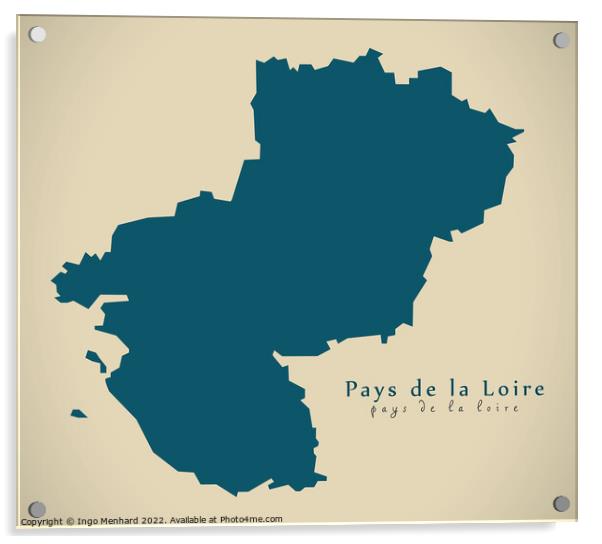 Modern Map - Pays de la Loire FR France Acrylic by Ingo Menhard