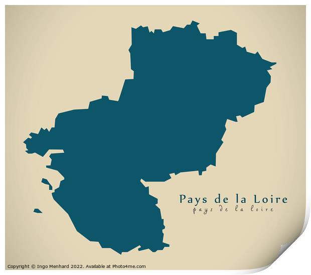 Modern Map - Pays de la Loire FR France Print by Ingo Menhard