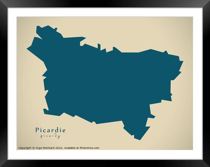 Modern Map - Picardie FR France Framed Mounted Print by Ingo Menhard