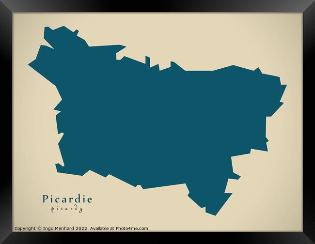 Modern Map - Picardie FR France Framed Print by Ingo Menhard