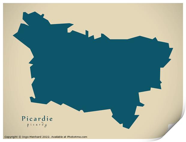 Modern Map - Picardie FR France Print by Ingo Menhard