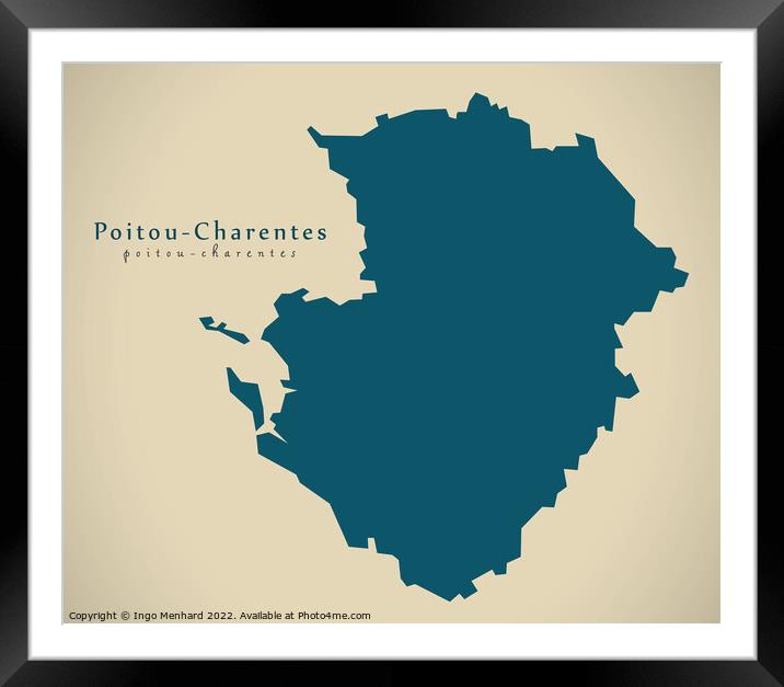Modern Map - Poitou Charentes FR France Framed Mounted Print by Ingo Menhard