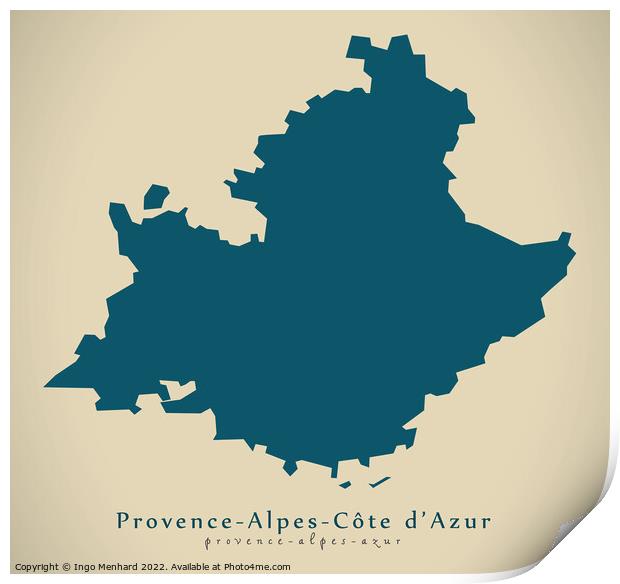 Modern Map - Provence Alpes and Cote d Azur FR France Print by Ingo Menhard