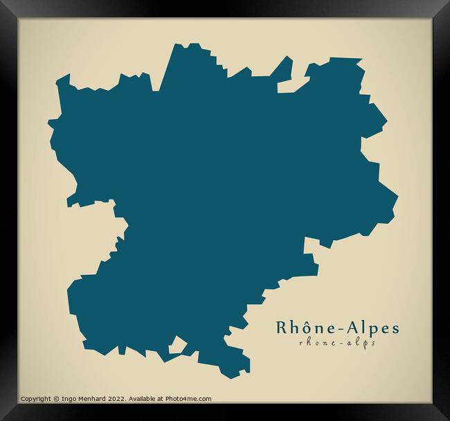Modern Map - Rhone Alpes FR France Framed Print by Ingo Menhard