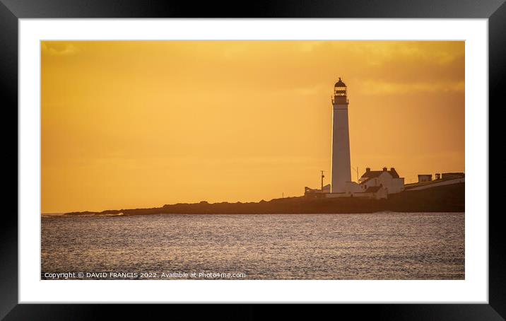 Golden Sunrise over Scurdie Ness Lighthouse Framed Mounted Print by DAVID FRANCIS