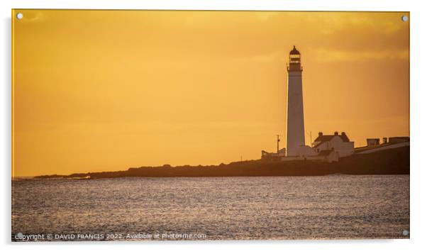 Golden Sunrise over Scurdie Ness Lighthouse Acrylic by DAVID FRANCIS