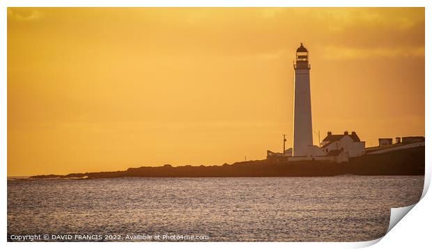 Golden Sunrise over Scurdie Ness Lighthouse Print by DAVID FRANCIS