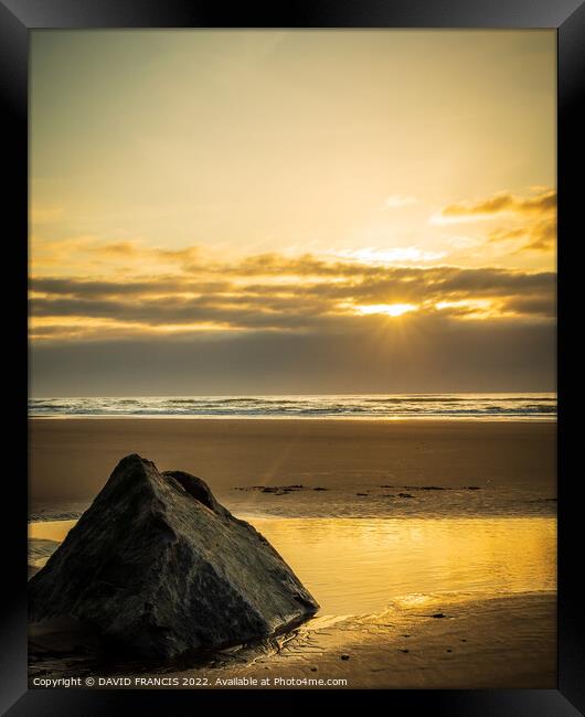 Golden Sunrise Reflected in Rock Pool Framed Print by DAVID FRANCIS
