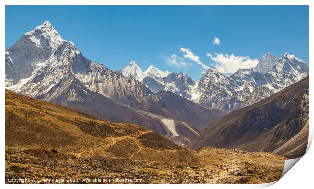 Trail to Lobuche Himalayas Print by Margaret Ryan