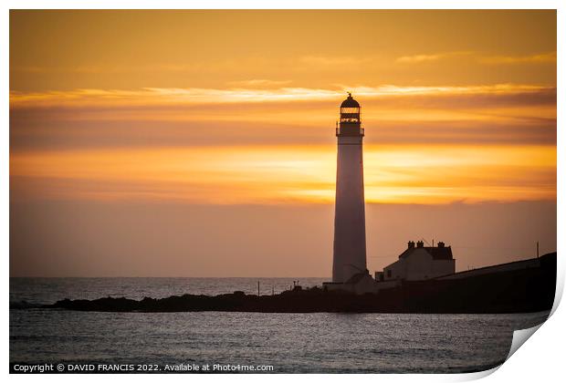 Serene Sunrise at Scurdie Ness Lighthouse Print by DAVID FRANCIS