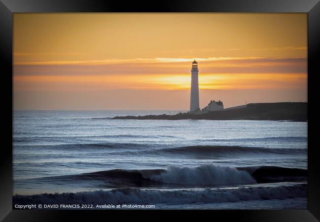 Majestic Sunrise at Scurdie Ness Lighthouse Framed Print by DAVID FRANCIS