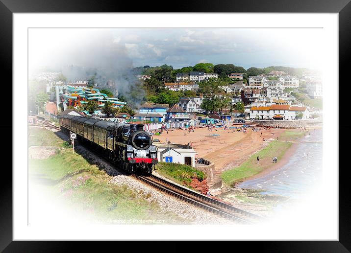 Steam train Braveheart passing Goodrington Beach Framed Mounted Print by Rosie Spooner