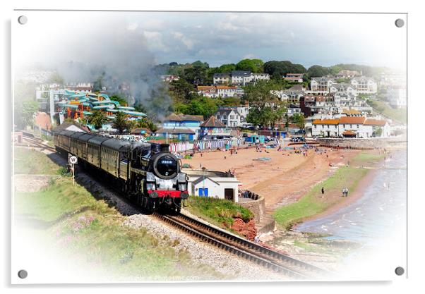 Steam train Braveheart passing Goodrington Beach Acrylic by Rosie Spooner