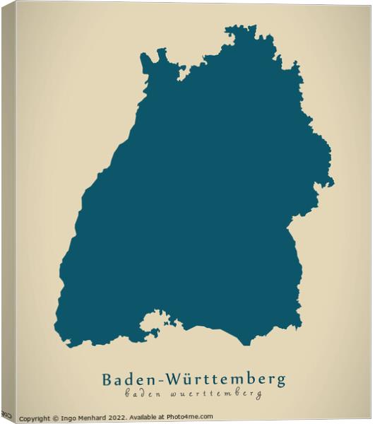 Modern Map - Baden-Wuerttemberg DE Canvas Print by Ingo Menhard