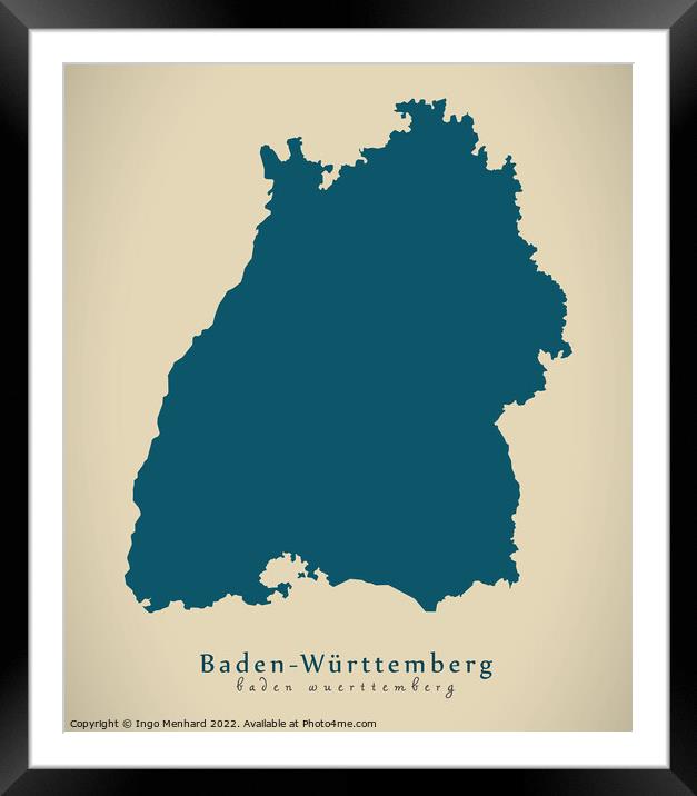 Modern Map - Baden-Wuerttemberg DE Framed Mounted Print by Ingo Menhard