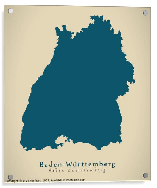 Modern Map - Baden-Wuerttemberg DE Acrylic by Ingo Menhard