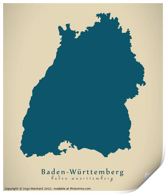 Modern Map - Baden-Wuerttemberg DE Print by Ingo Menhard