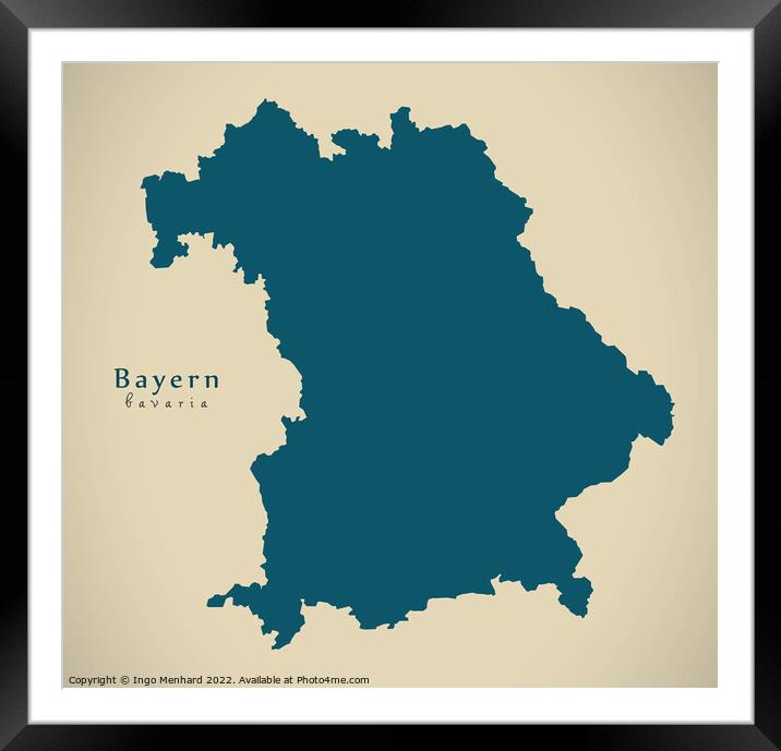 Modern Map - Bayern DE Framed Mounted Print by Ingo Menhard