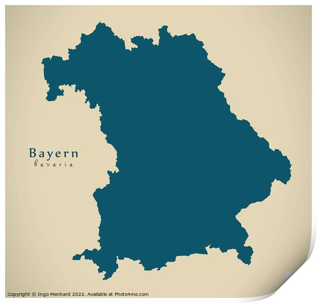 Modern Map - Bayern DE Print by Ingo Menhard