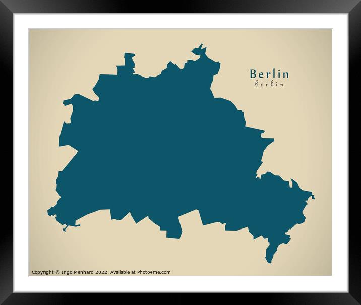 Modern Map - Berlin DE Framed Mounted Print by Ingo Menhard
