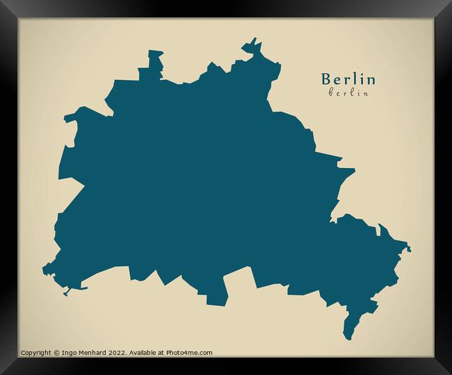 Modern Map - Berlin DE Framed Print by Ingo Menhard